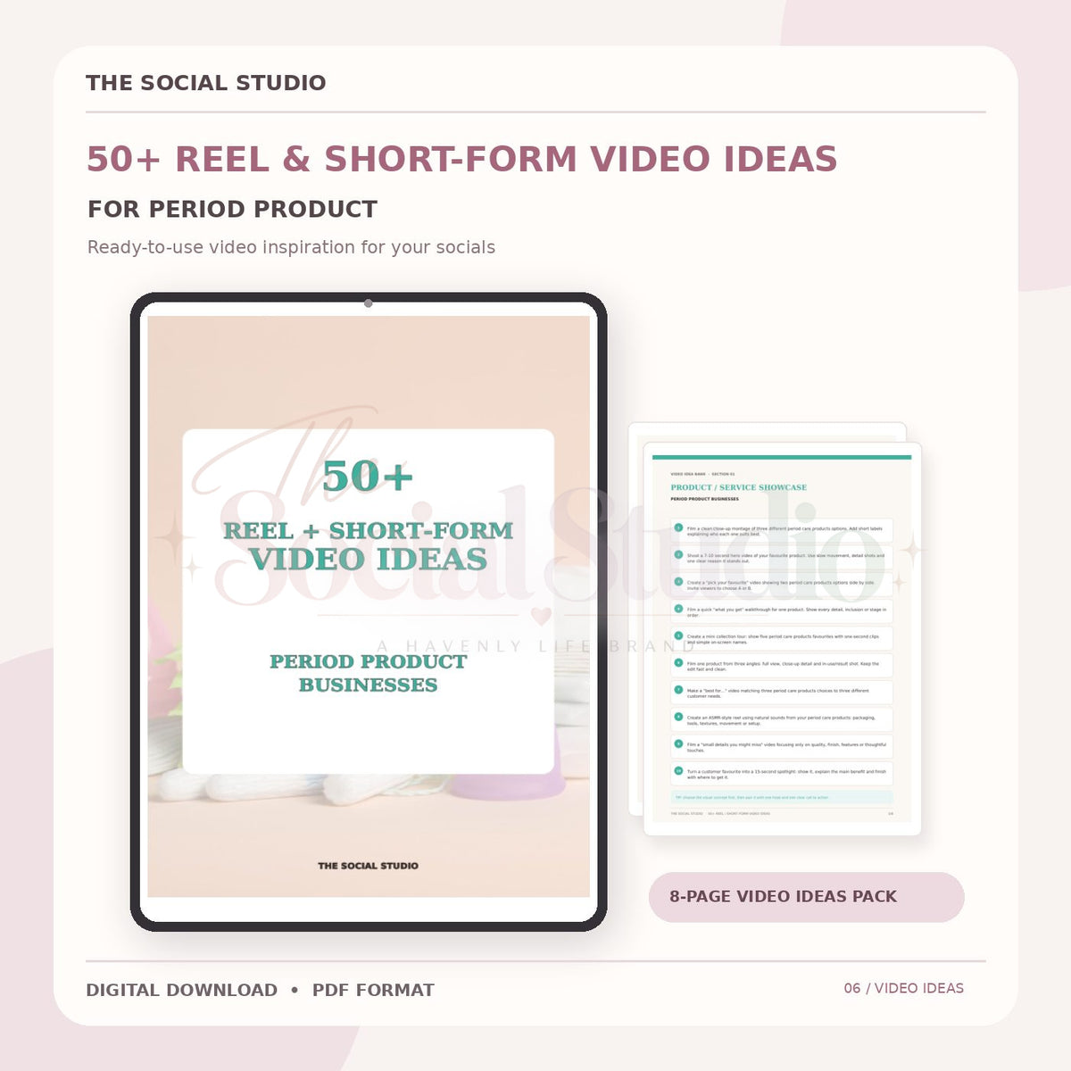 Period Product – Reels & Short-Form Video Ideas Pack | The Social Studio