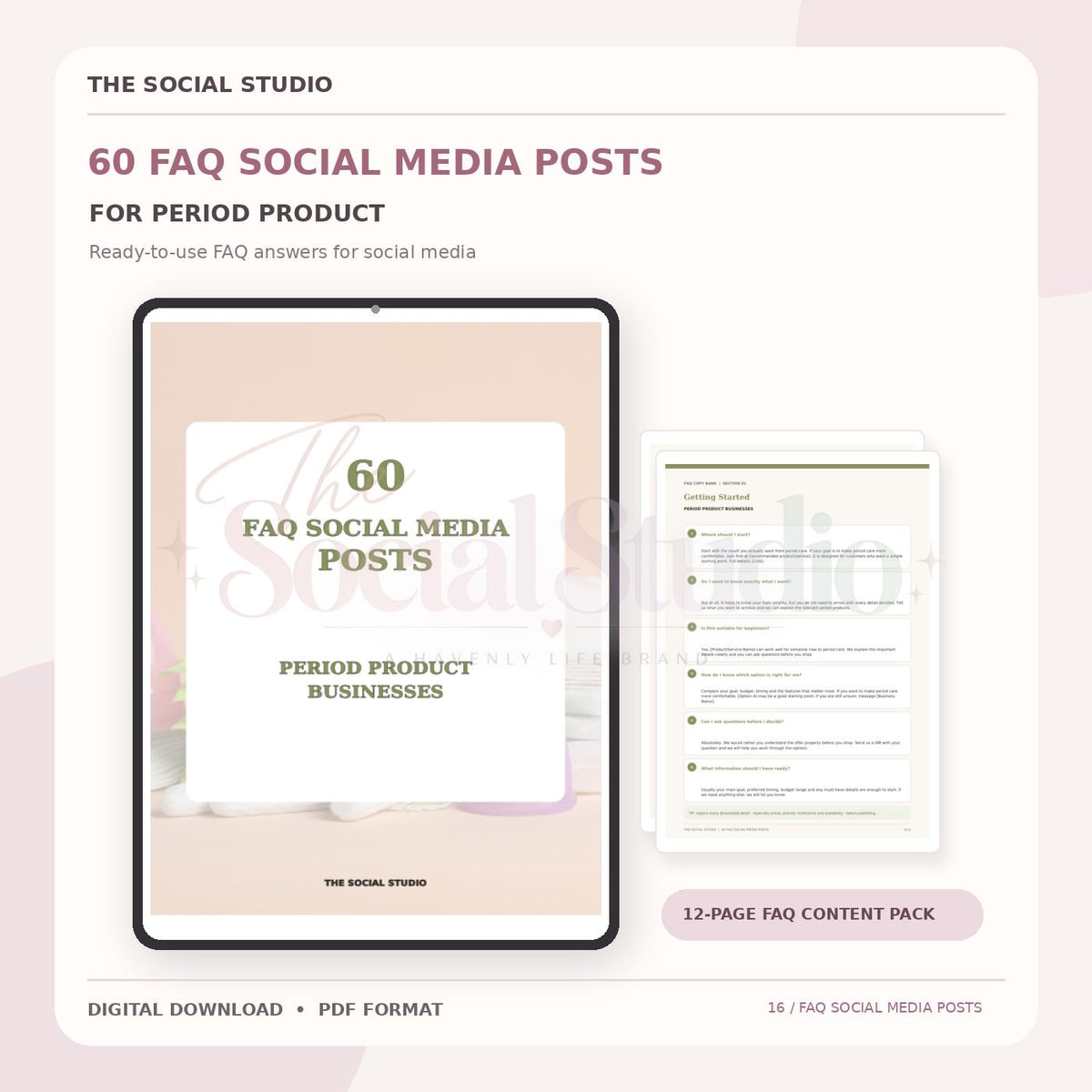Period Product – FAQ Social Media Post Pack | The Social Studio