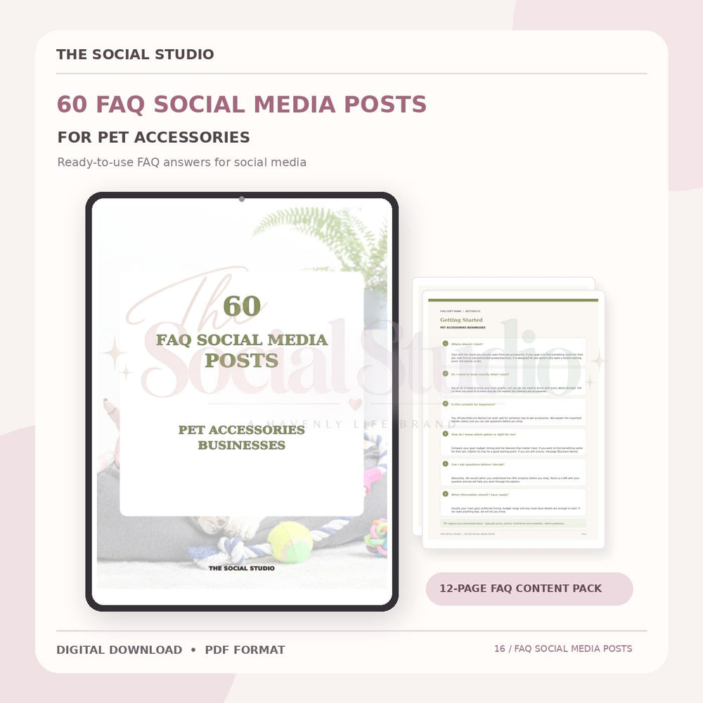 Pet Accessories – FAQ Social Media Post Pack | The Social Studio