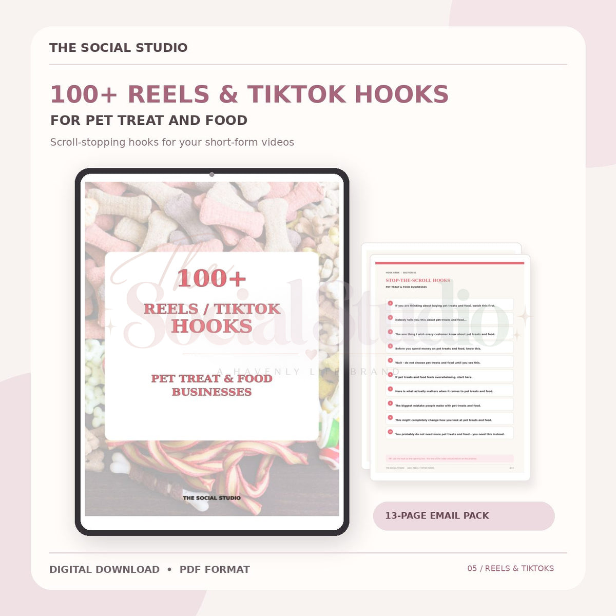 Pet Treats and Food – 100+ Reels & TikTok Hooks | The Social Studio