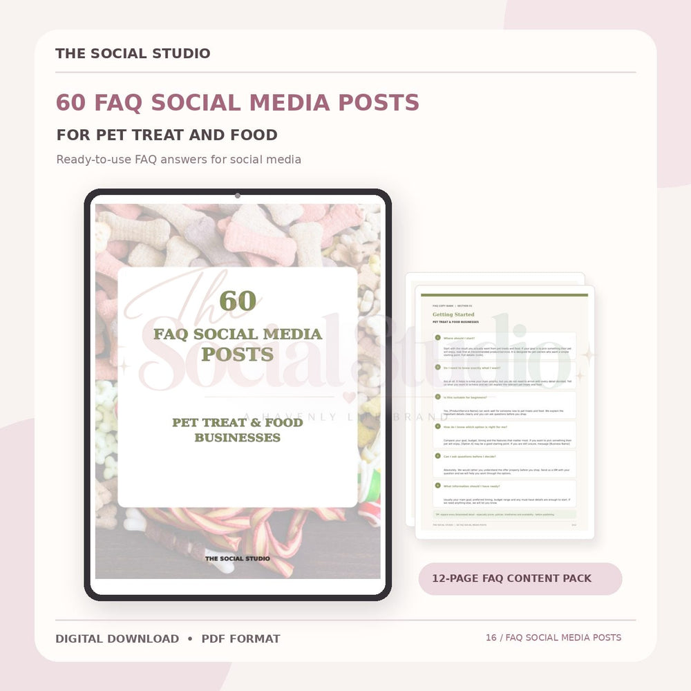 Pet Treats and Food – FAQ Social Media Post Pack | The Social Studio