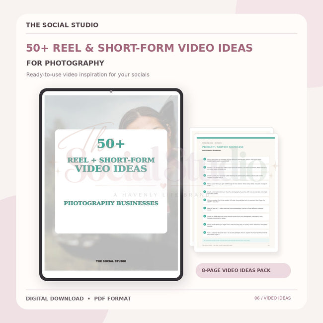 Photography – Reels & Short-Form Video Ideas Pack | The Social Studio