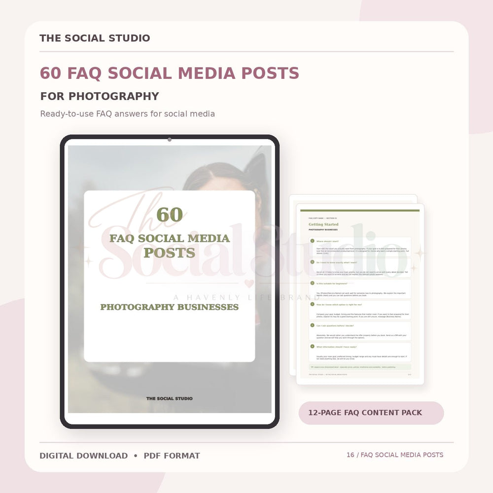 Photography – FAQ Social Media Post Pack | The Social Studio