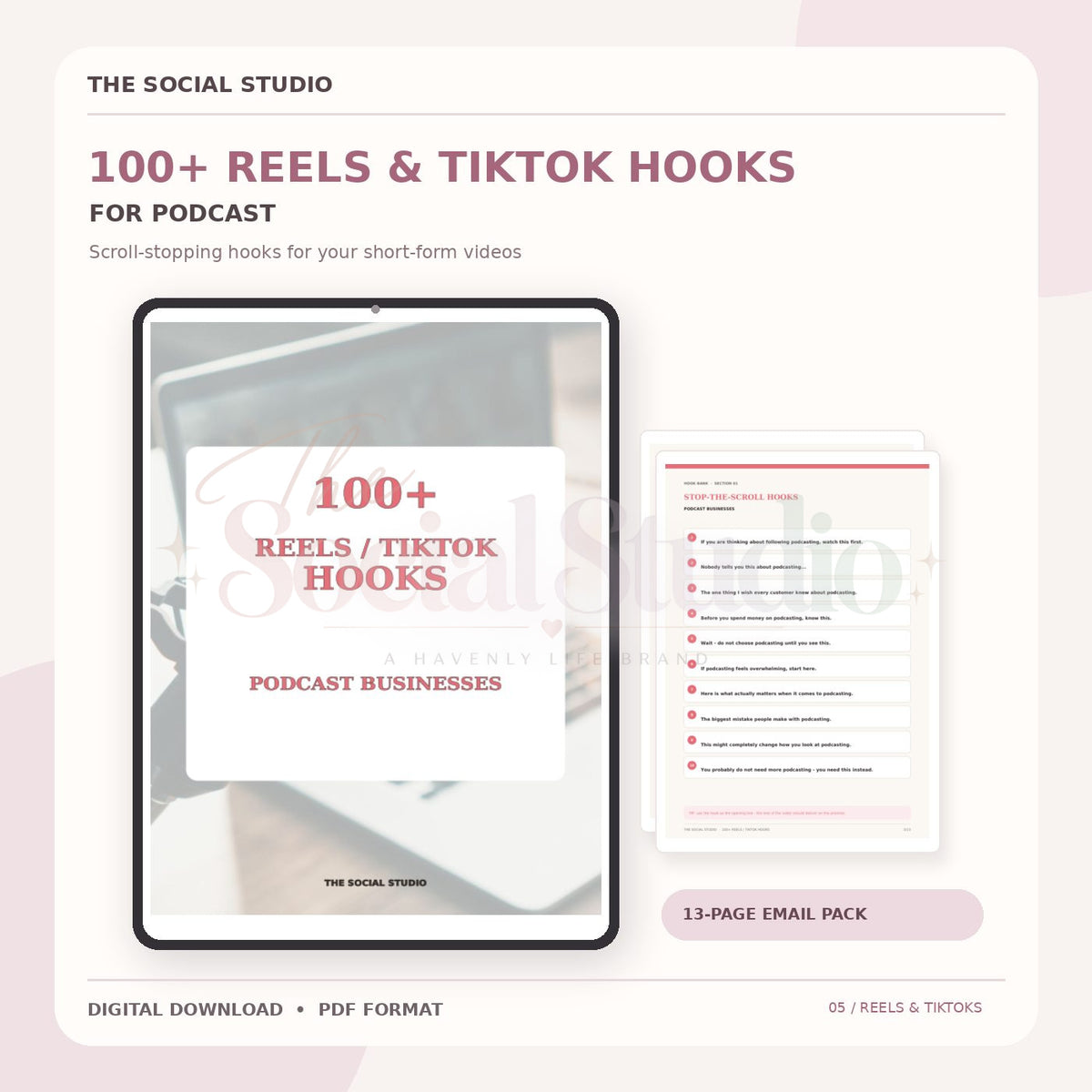 Podcasts – 100+ Reels & TikTok Hooks | The Social Studio
