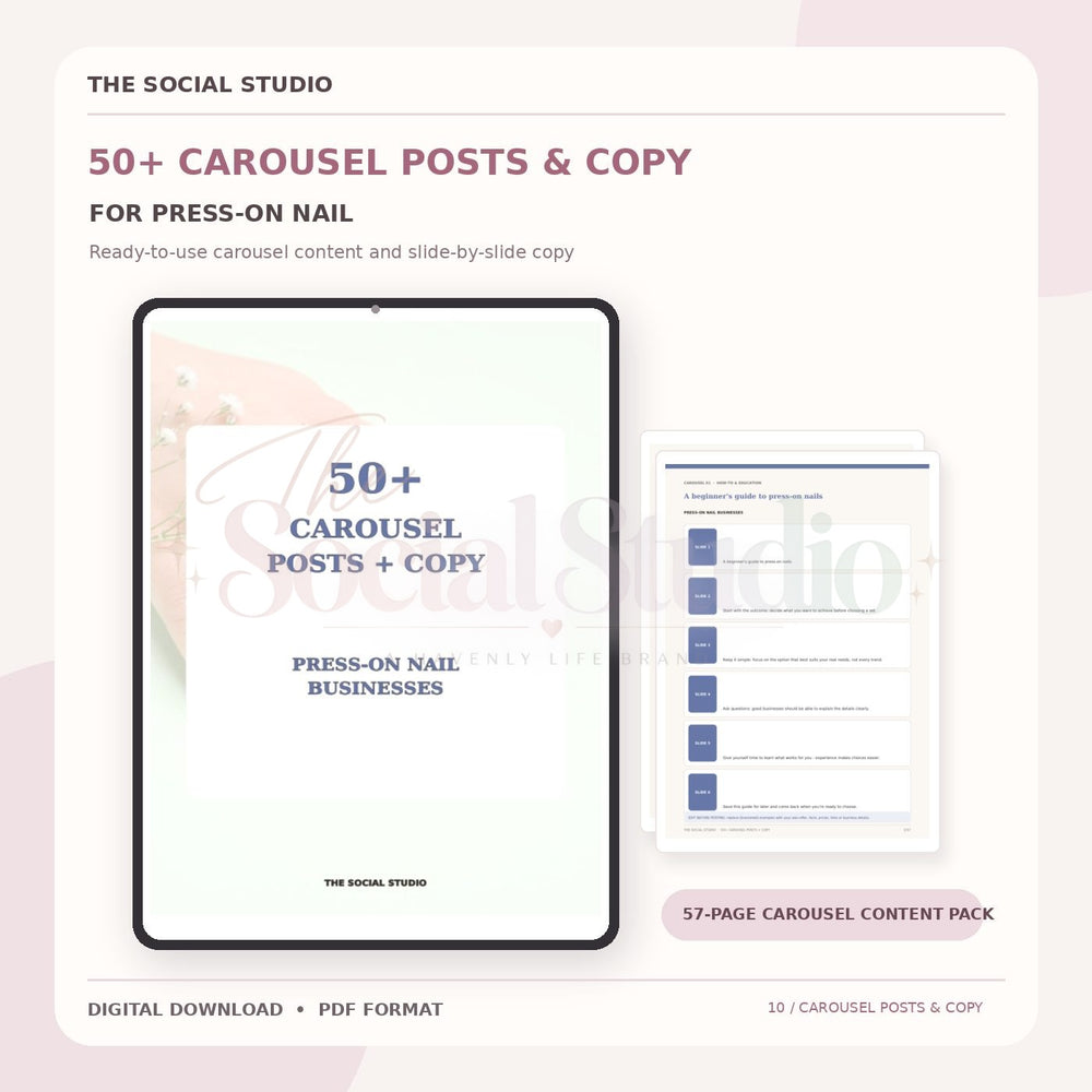 Press-On Nails – Carousel Ideas & Copy Pack | The Social Studio