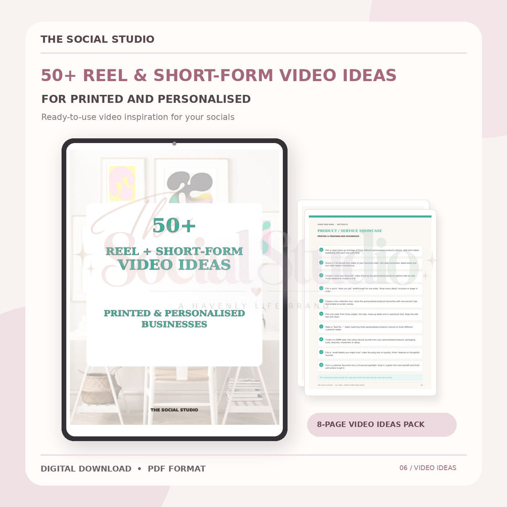 Printed & Personalised – Reels & Short-Form Video Ideas Pack | The Social Studio