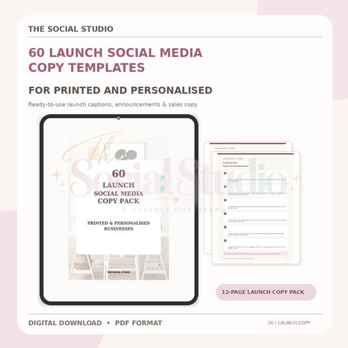 Printed & Personalised – Launch Social Media Copy Pack | The Social Studio