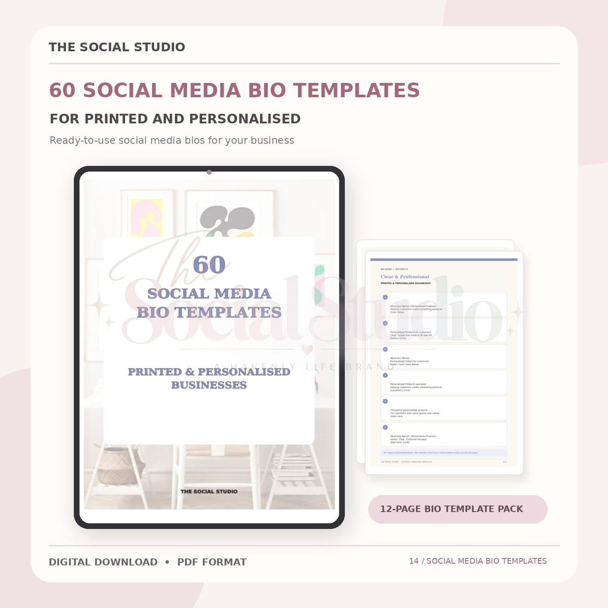 Printed & Personalised – Social Media Bio Templates | The Social Studio
