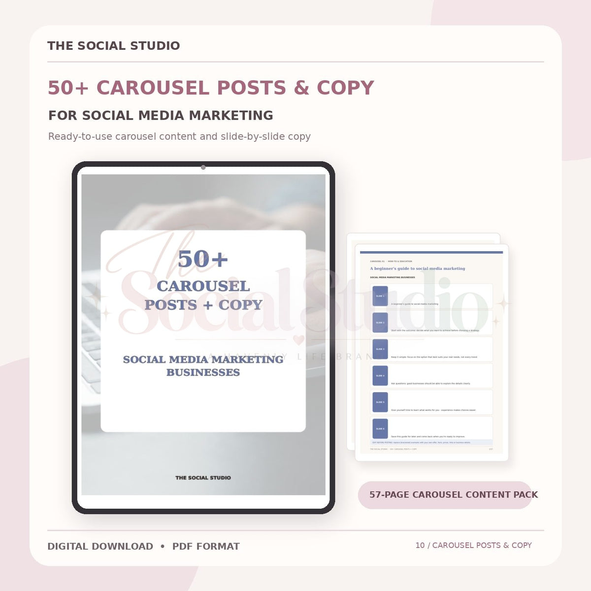 Social Media Marketing – Carousel Ideas & Copy Pack | The Social Studio