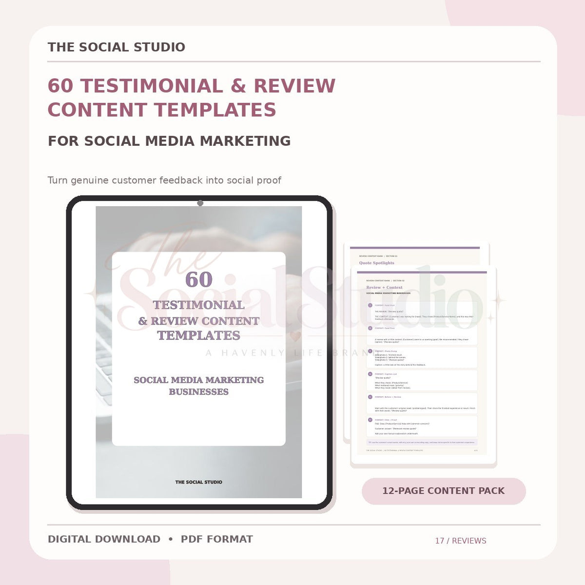 Social Media Marketing – Testimonial & Review Content Templates | The Social Studio
