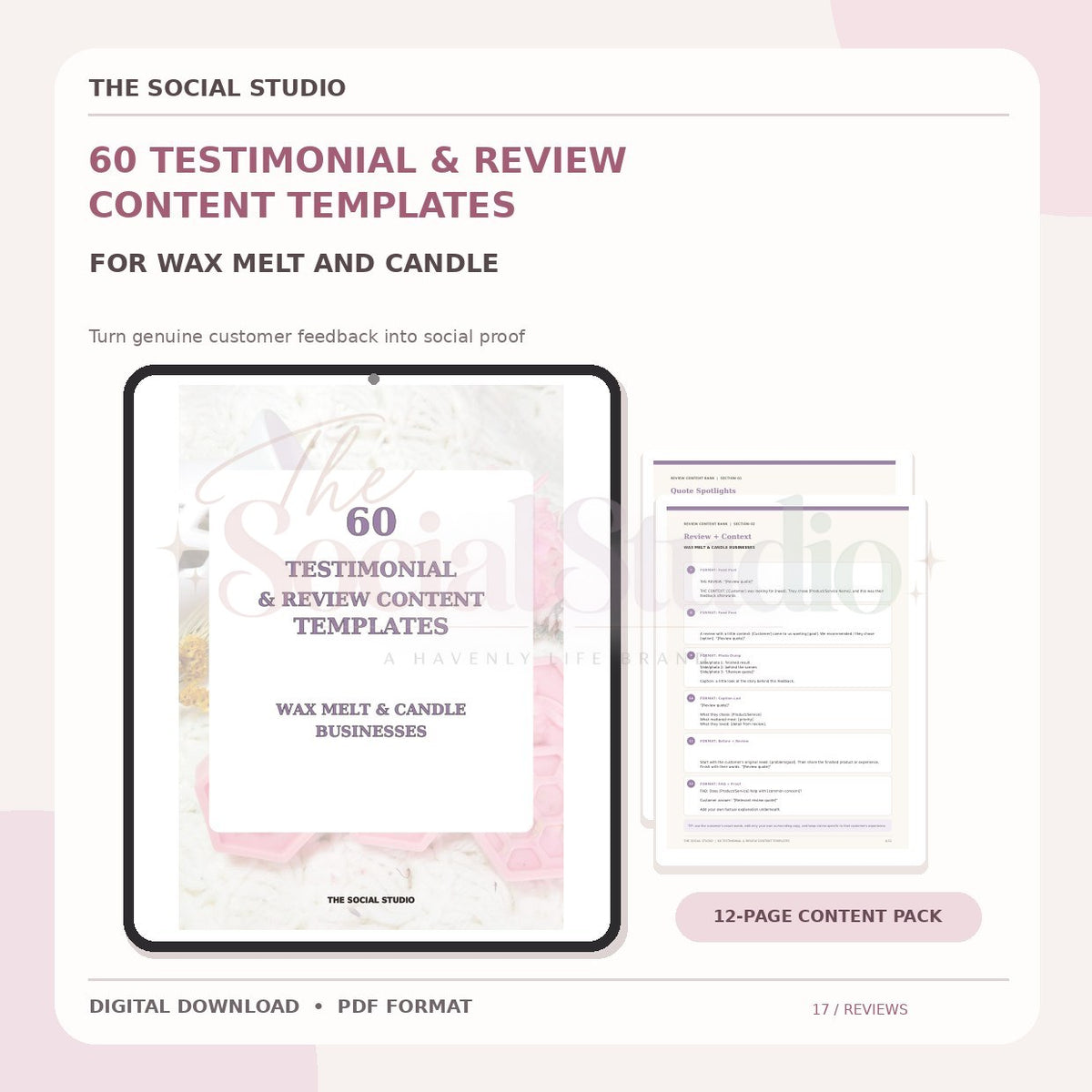 Wax Melts & Candles – Testimonial & Review Content Templates | The Social Studio