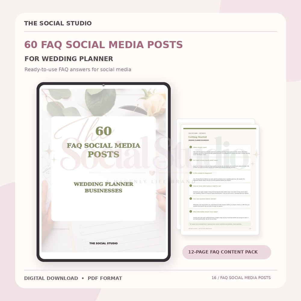 Wedding Planner – FAQ Social Media Post Pack | The Social Studio